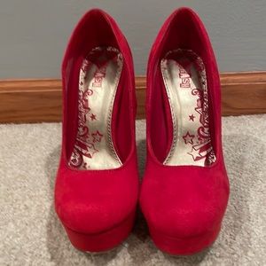 Red suede 5 inch platform heels
